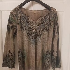 Panhandle Slim Brown Graphic 3/4 Sleeve Blouse